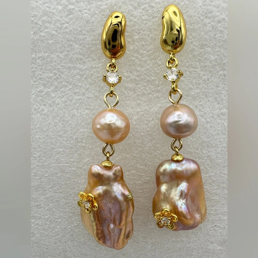 Real authentic lavender pink fresh water pearl dangle